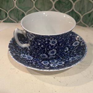 Vintage 6 piece Staffordshire Calico Burleigh from England. Tea Cups and Suaver